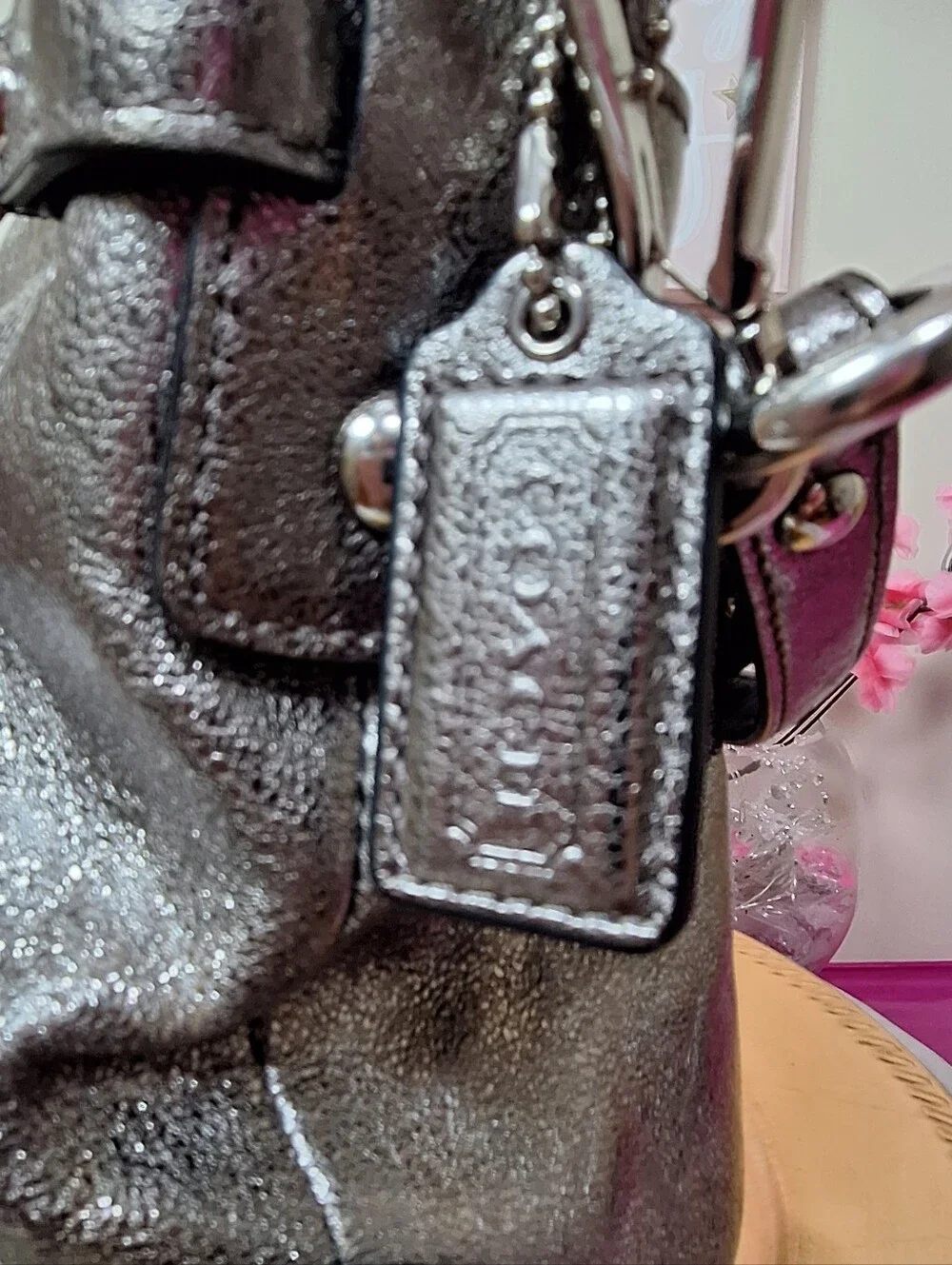 ✨🖤 COACH BROOKE METALLIC PEWTER LEATHER HOBO ✨🖤